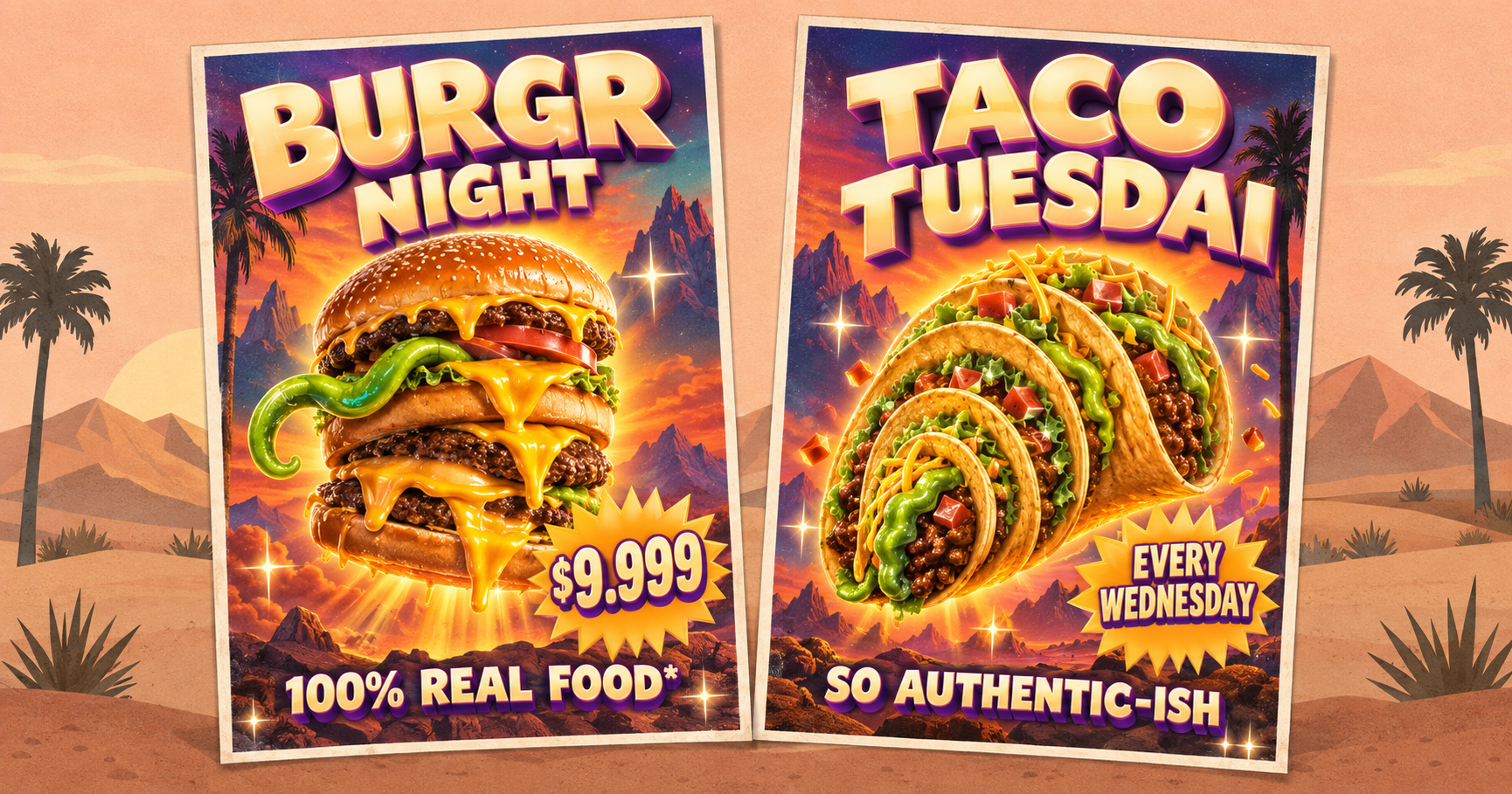 AI-generated poster with a plate of food that doesn't quite look like food